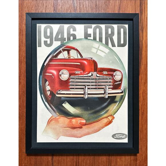 Framed 1945 Vintage Original Magazine Ad Red FORD In Crystal Ball - Picture 1 of 3